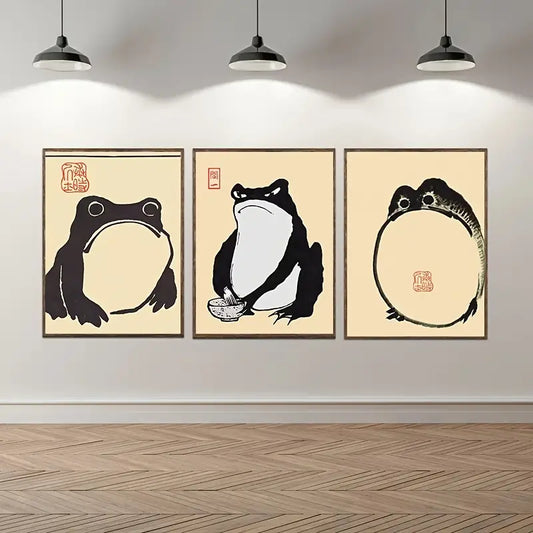 3pcs Vintage Matsumoto Frog Canvas Wall Art Decor