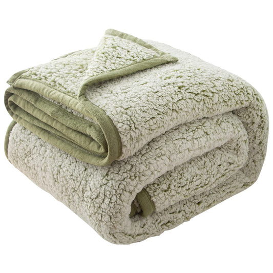 EMME Fuzzy Fleece Warm Blanket 90"x90" Large Queen Size Ultra Soft Warm Sherpa Blanket Microfiber Cozy Blanket for Bed Couch Sofa Lightweight Fuzzy Thick Reversible Blanket (Sage 90"x90")