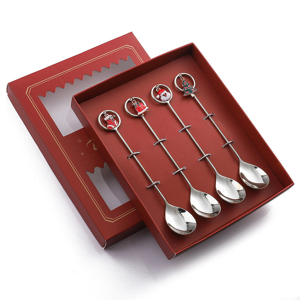 Set de cubiertos navideños con cucharas de dibujos animados para postres