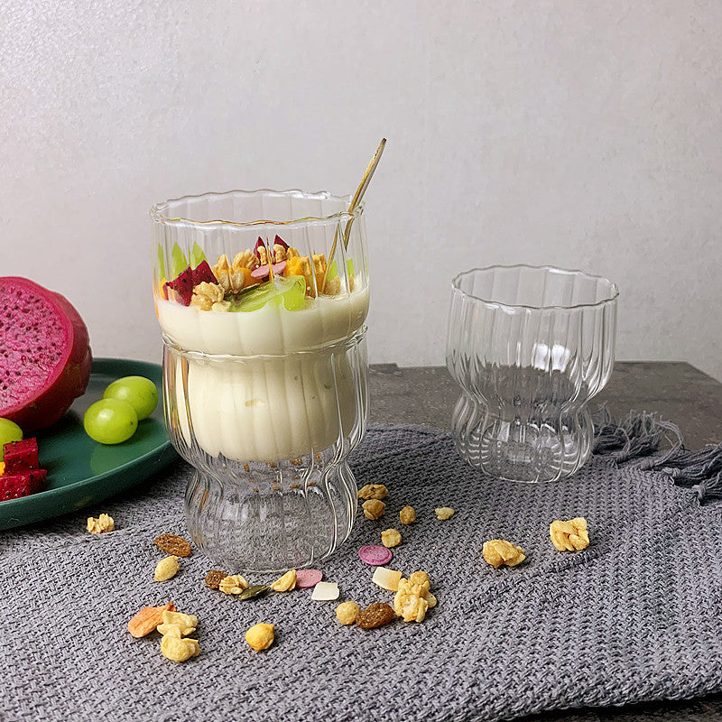 Cute Striped Glass Cup for Ice Cream and Breakfast
