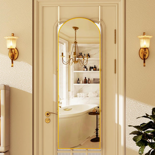 HARRITPURE 14"x48" Arched Full Length Door Mirror Aluminum Frame Closet Mirror Full Length Hanging Mirror for Living Room BedroomGold