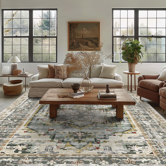 Area Rug 9x12 Living Room - Machine Washable Rug Large Floor Carpet for Bedroom Dining Room Home