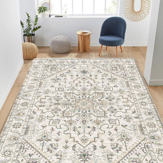 Area Rug 4x6 Washable Bedroom Rug Soft Rugs for Living Room Entryway Dining Room Non-Slip Non-Shedding Low-Pile Floor Carpet