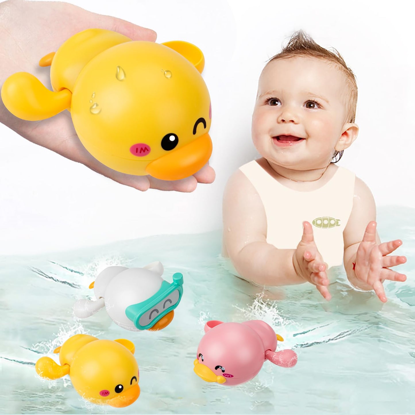 Juguetes de baño, paquete de 3, patitos de natación, juguetes de baño para bebés de 1 a 3 años, juguetes flotantes de cuerda para piscina para niños y niñas de 1 año, regalos para bebés, niños pequeños, juguetes para bañera