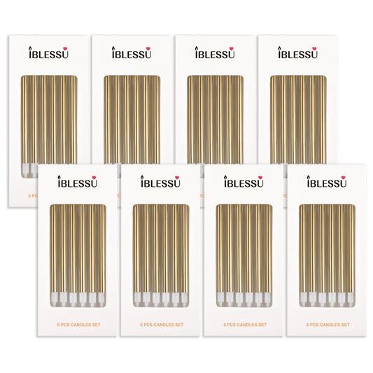 IBLESSU 48 Pcs Birthday Candles - Long Birthday Candles Cake Candles Tall Birthday Candles Party Candles Cake Candles for Birthday Wedding Decorations Champagne Gold Birthday Candle
