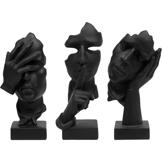 aboxoo 3 Pcs Thinker Statue Silence is Gold Abstract Art FigurineNo Hear No See No SpeakModern Resin Sculptures Decorative Objects Home Decor for Living RoomOffice BookshelfDesktop(Black)