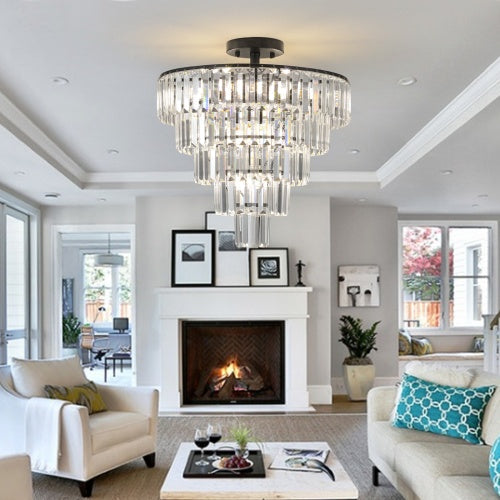 Large Black Crystal Chandelier – Contemporary Style for Living Room, Dining Room & Bedroom