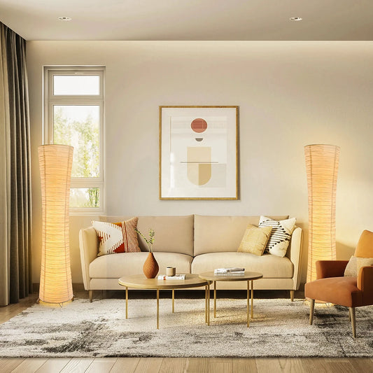 Three-color paper lampshade Led adjustable light timing floor lamp cylindrical corner floor lamp bedroom office living room