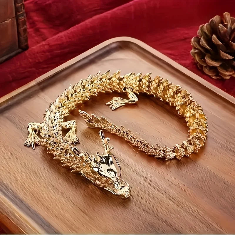 Majestuosa estatua de dragón dorado 3D de aleación con extremidades móviles - Decoración de escritorio para el hogar, símbolo de poder y buena suerte
