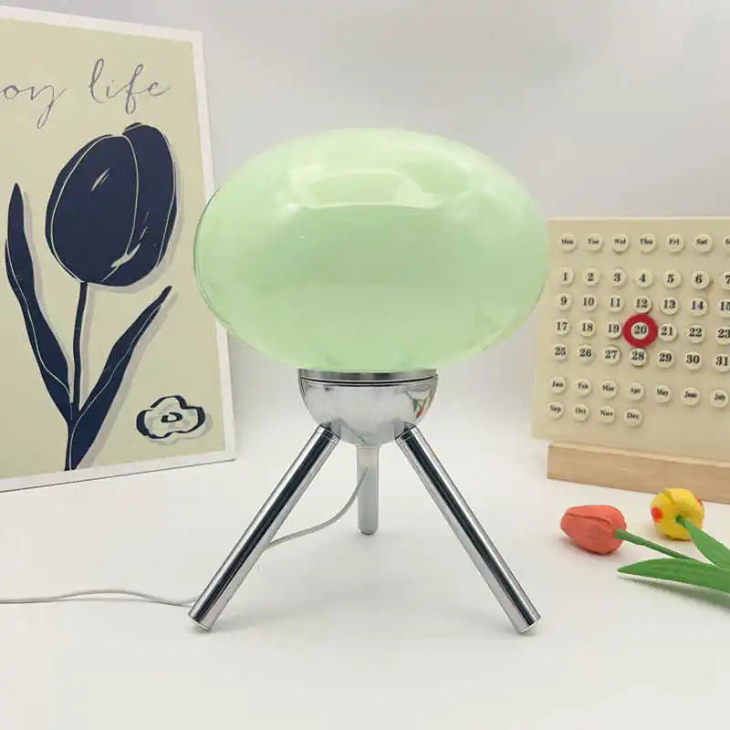 Bauhaus Glass Mushroom Table Lamp – Nordic Retro Bedside Ambient Light with Dimmer