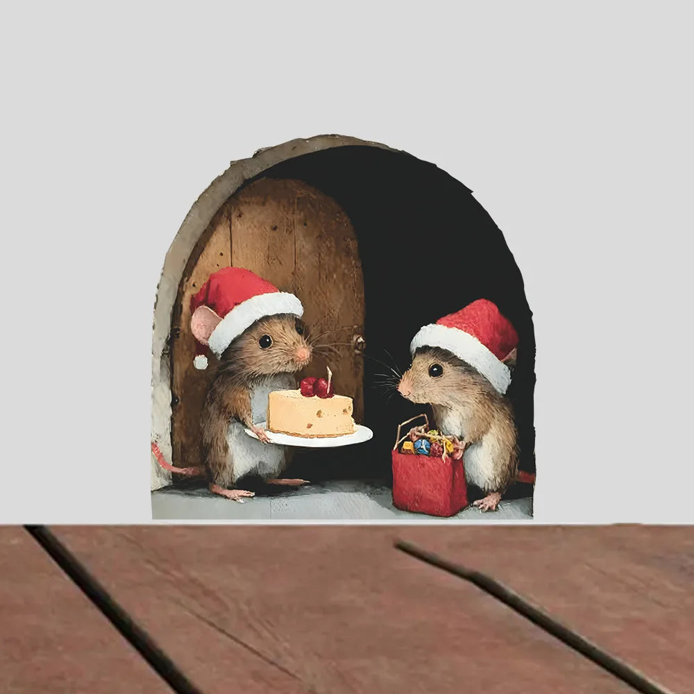 Lindas pegatinas de pared de ratones pequeños navideños, decoración de Navidad para el hogar, Noel, Feliz Navidad, decoración 2025, Feliz Año Nuevo 2026