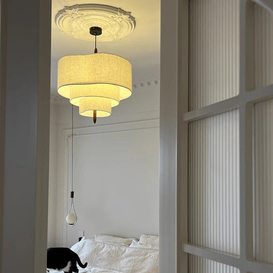 Nordic Wabi-Sabi Fabric Pendant Light – Minimalist Chandelier for Living & Dining Room