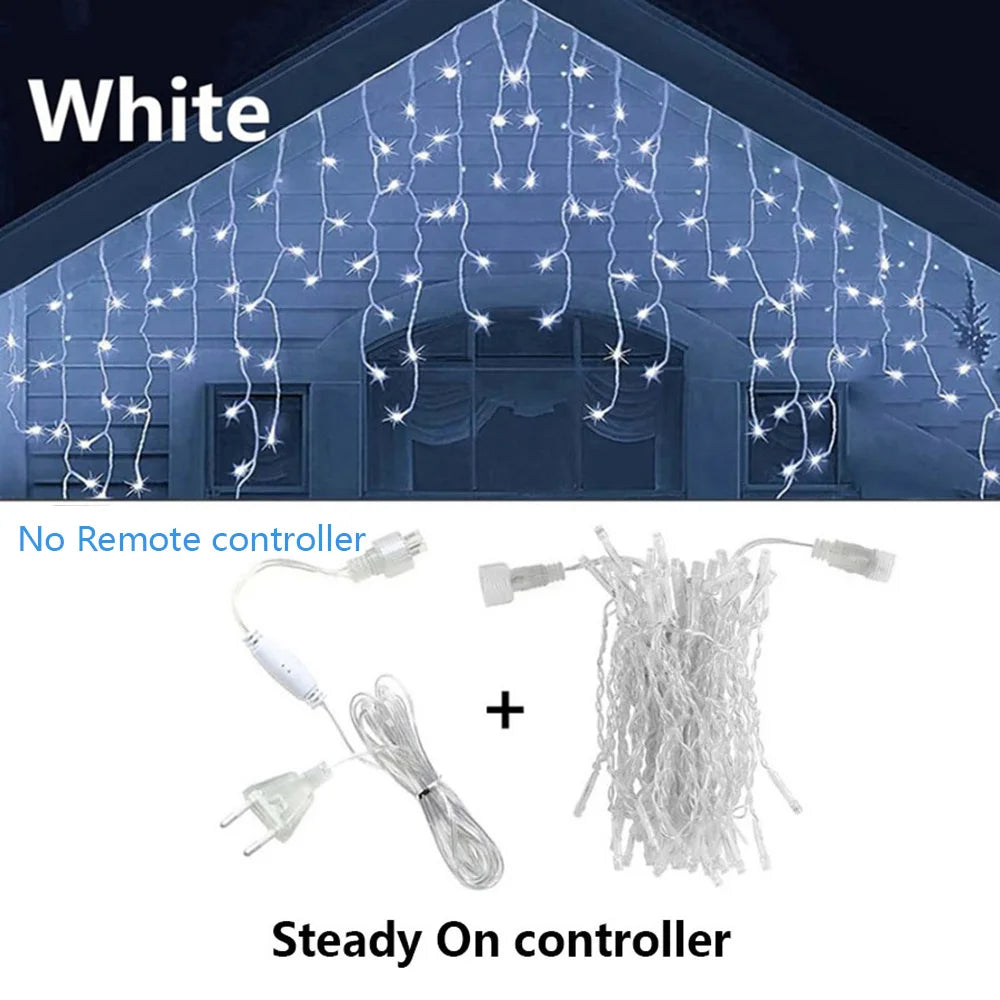 Luces LED de carámbanos para exteriores, guirnaldas de luces de hadas para fiestas de Año Nuevo, bodas, jardines, terrazas, decoración navideña