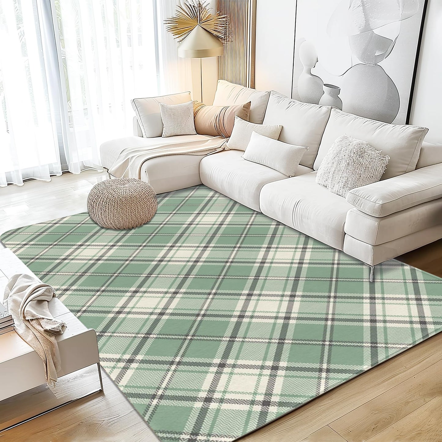 Sage Green Grey Area Rugs 5x7 Washable Living Room RugAbstract Geometric Strips Area RugNon-Slip/Non-Shedding Print Floor Carpet for Dining RoomBedroom