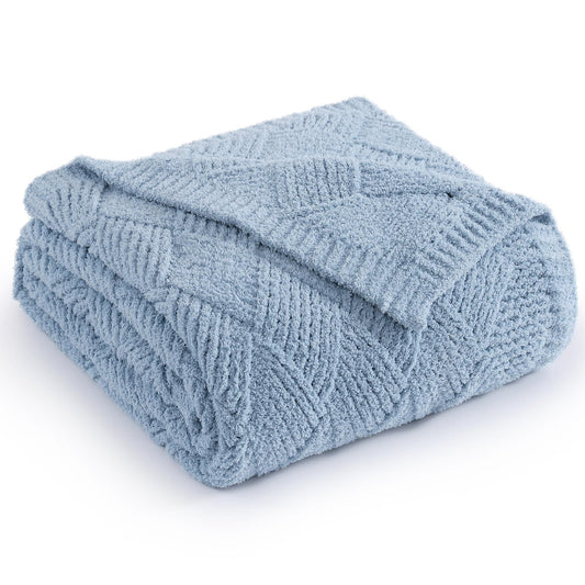 WRENSONGE Blue Grey Throw Blanket for Couch Soft Fluffy Cozy Warm Knitted Throw Blanket for Bed Weaving Patterns Throw Blanket for Living Room Sofa Chair Camping Travel Bed Blanket - 50"*70"