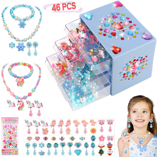 Mioram Toys for Ages 5-7 Girls JewelryKids Toys for Girls 8-10 Clip on EarringsToddler Girls Toys Age 6-8 Princess Dress UpFrozen Unicorn Toys Adjustable Ring Bracelets Necklaces Birthday