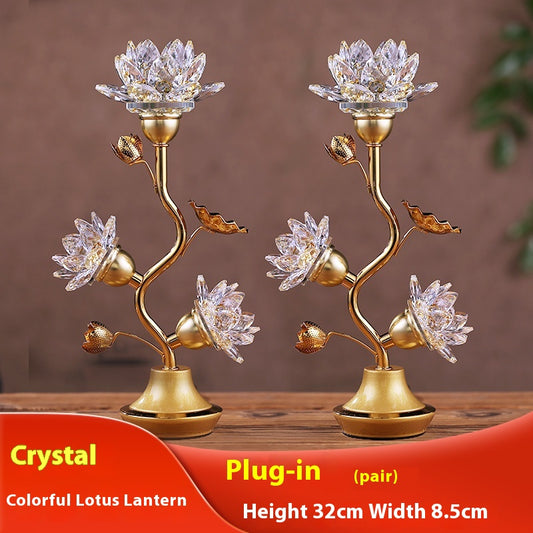 Colorful Lotus Crystal Pilot Lamp – Decorative LED Table Light (Set of 2)