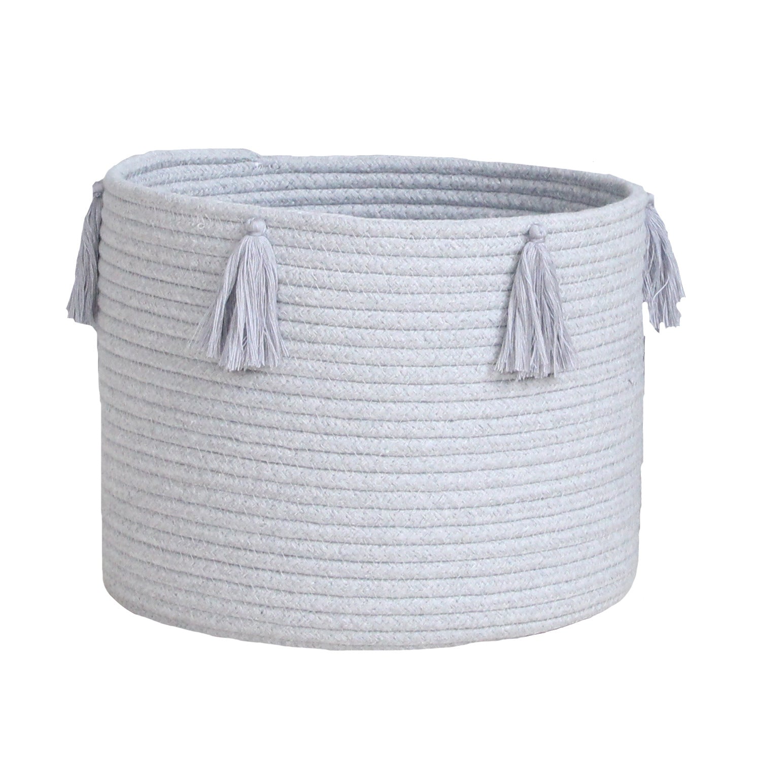 Handwoven cotton rope storage basket with tassels