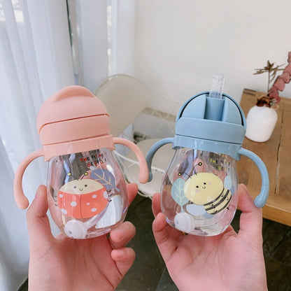 Cute Baby Straw Cup with Gravity Ball and Handle
