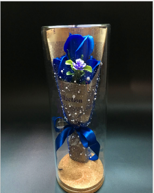 Eternal Flower Cylinder with Wooden Cork Glass Vase