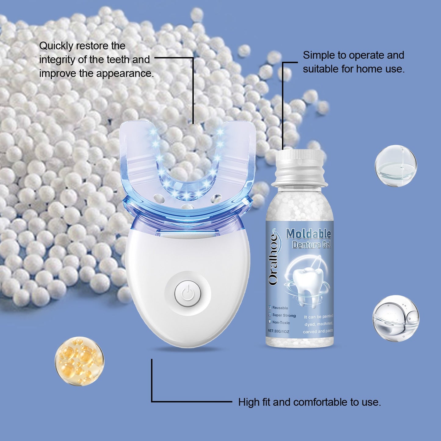 At-Home Tooth Whitening Kit with Blue Curing Lamp