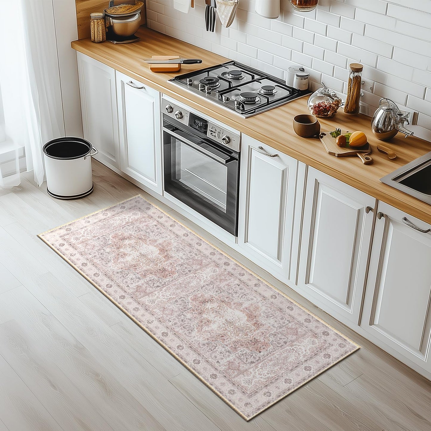 BESTSWEETIE 2x6 Runner Rug Washable Runner Rugs Non Slip Print Runner Carpet No Pile Area Rug for Living Room Entryway Hallway Bedroom Kitchen Pink