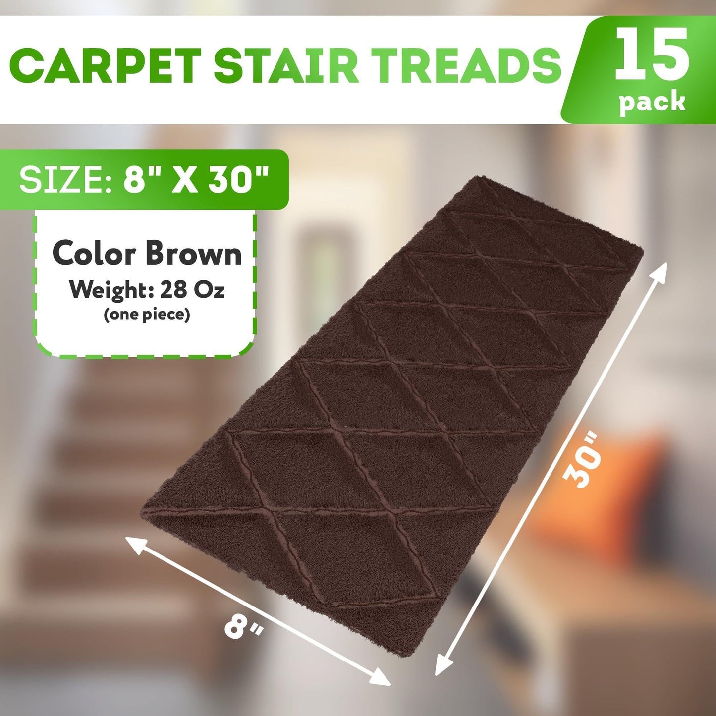 Carpet Stair Treads for Wooden Steps Indoor 8x30 inch Pack of 15 Adhesive Treads