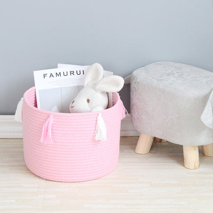 Handwoven Cotton Rope Storage Basket with Tassels