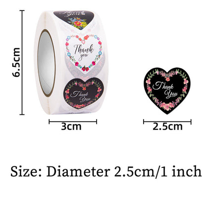 Heart-Shaped Floral Thank You Decorative Stickers