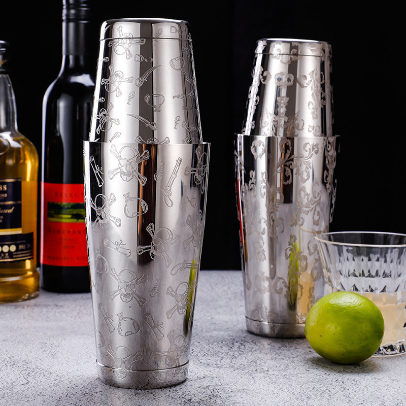 304 Stainless Steel Boston Cocktail Shaker with Design