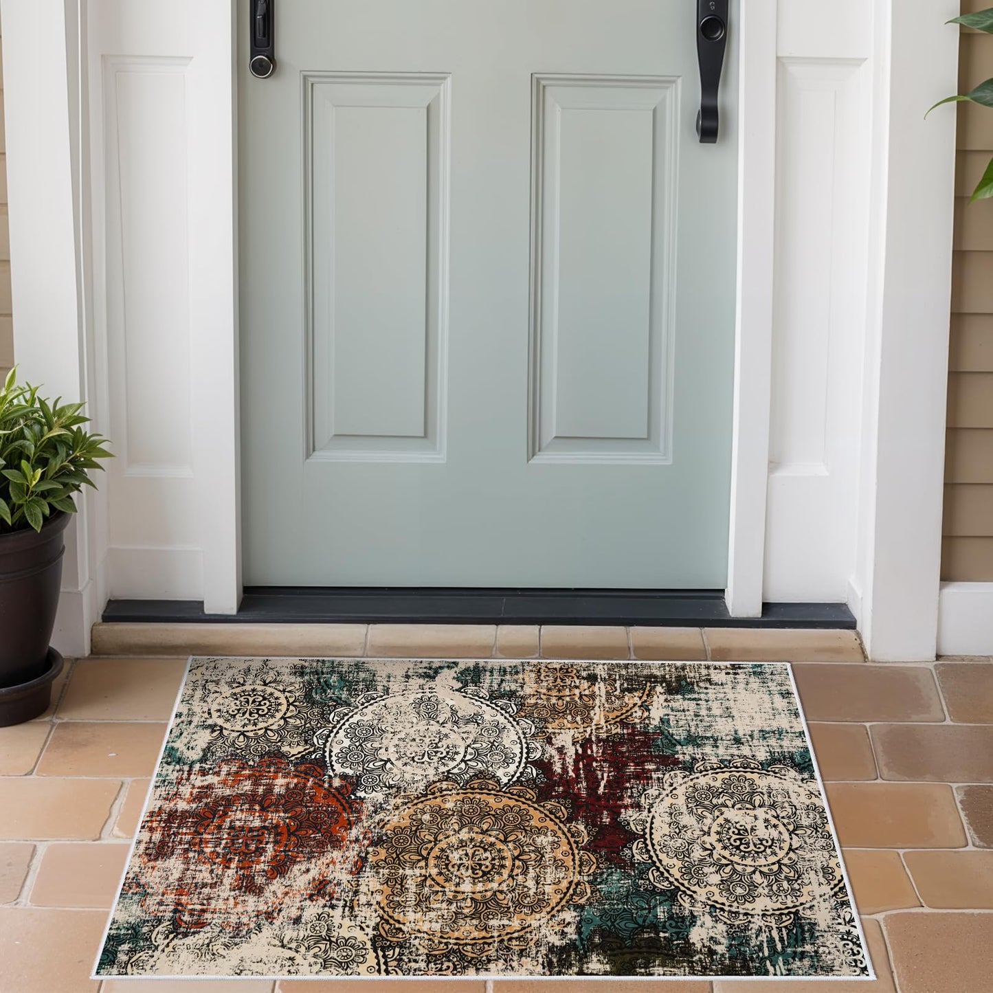 BYYVOO 2x3 Abstract Area Rugs - Living Room Washable Rug Stain Resistant Soft Carpets for Entryway Bedroom Kitchen Non-Slip Indoor Home Decor Small Mats 2x3 Red Green Multi