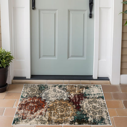 BYYVOO 2x3 Abstract Area Rugs - Living Room Washable Rug Stain Resistant Soft Carpets for Entryway Bedroom Kitchen Non-Slip Indoor Home Decor Small Mats 2x3 Red Green Multi