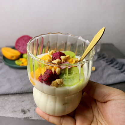 Cute Striped Glass Cup for Ice Cream and Breakfast