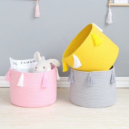 Handwoven Cotton Rope Storage Basket with Tassels