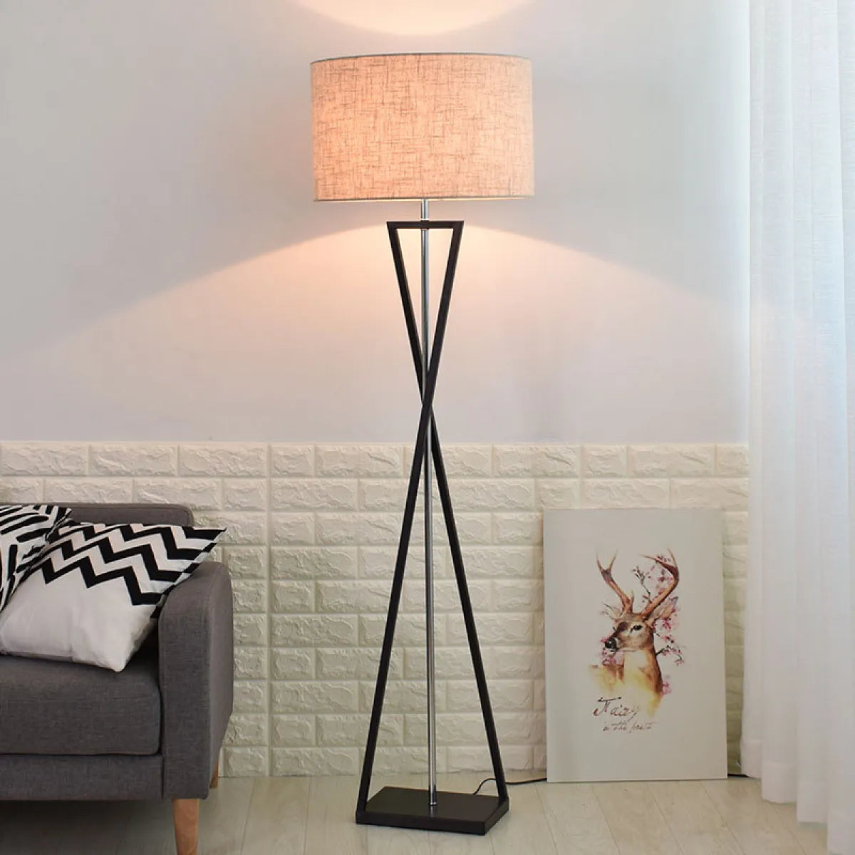 Nordic Fabric-Shade LED Floor Lamp – Cozy Standing Light