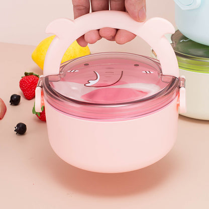 Cartoon Round Portable Lunch Box for Students and Workers