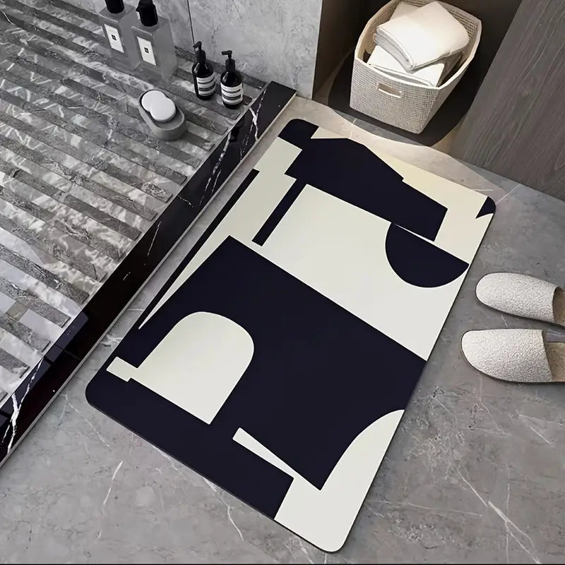 Abstract Checkerboard Bath Mat, Non-slip and Absorbent