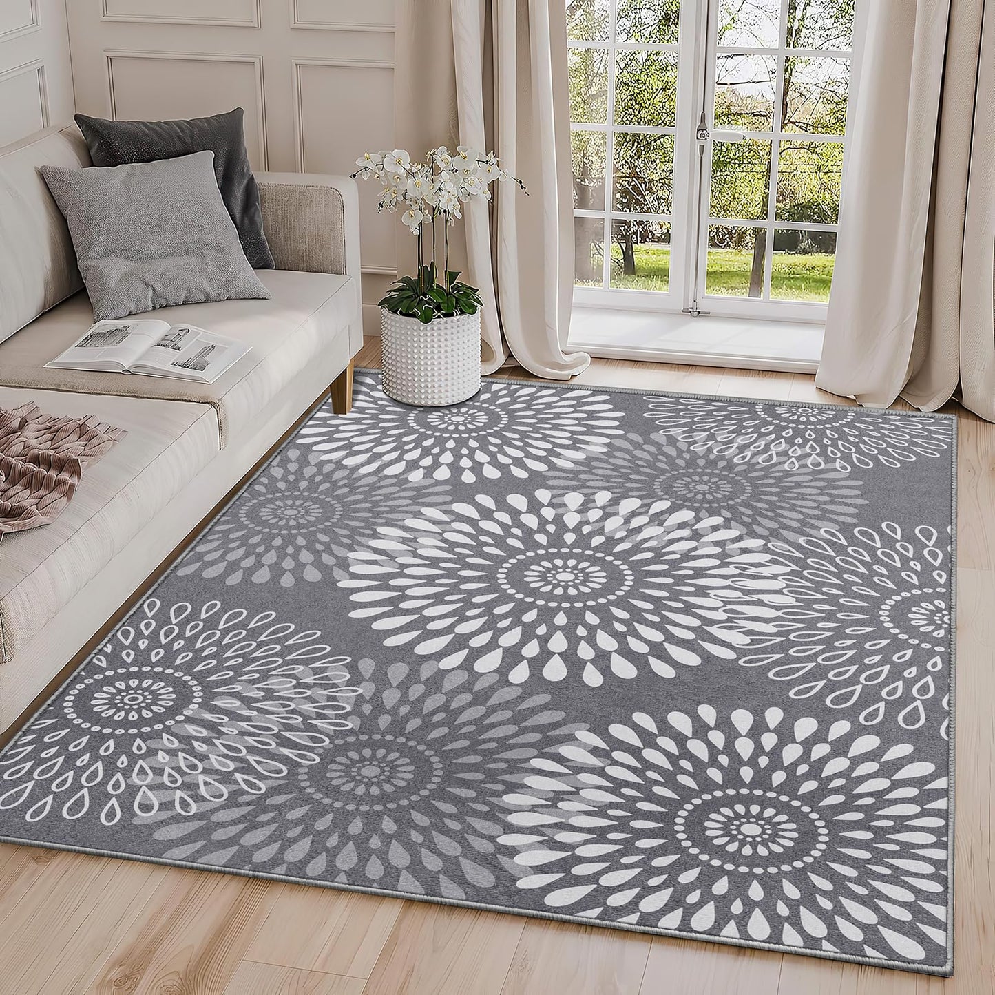 LuxStep Area Rug 8x10 Entryway Rug Non-Slip Washable Hallway Runner Rug Ultra-Thin Foldable Indoor Carpet for Kitchen Bedroom Bathroom Grey