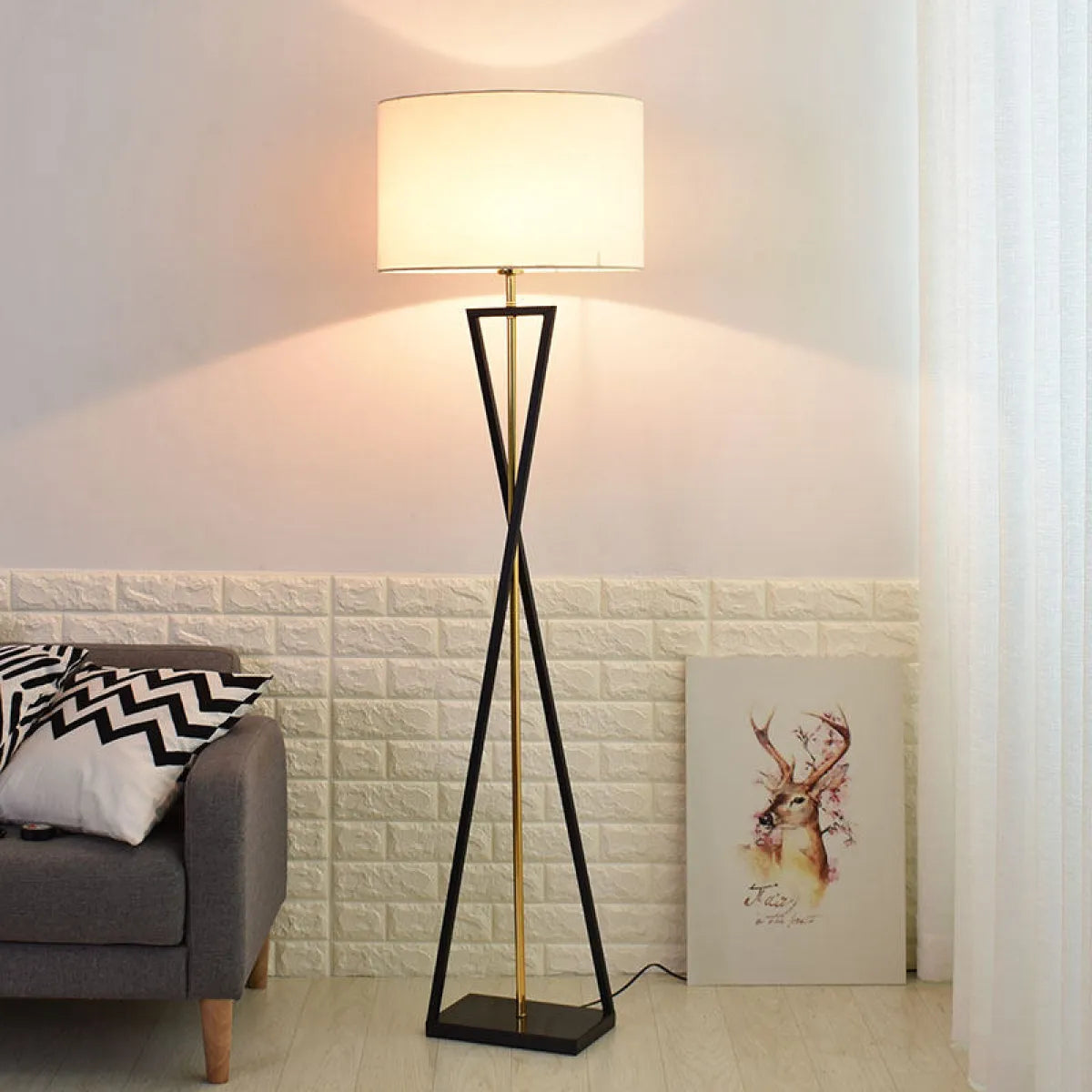 Nordic Fabric-Shade LED Floor Lamp – Cozy Standing Light