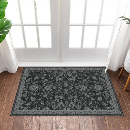 Washable Entryway Rug 2x3 | Non Slip Rug Runners for Hallways Entryways Kitchens Bathrooms Bedrooms | Ultra-Soft Flannel Carpet Kitchen Rug with Rubber Backing (Dark Grey 2x3)