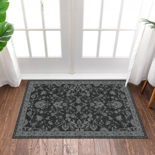 Washable Entryway Rug 2x3 | Non Slip Rug Runners for Hallways Entryways Kitchens Bathrooms Bedrooms | Ultra-Soft Flannel Carpet Kitchen Rug with Rubber Backing (Dark Grey 2x3)