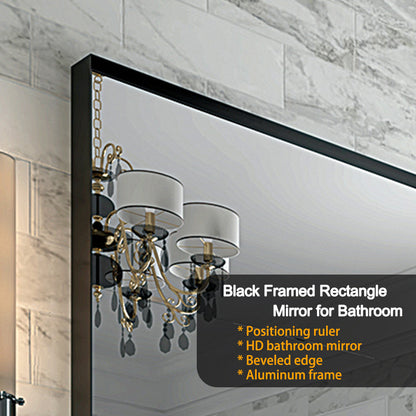 40x30 Inch Glossy Black Bathroom Mirror Wall Rectangular Vanity Mirror