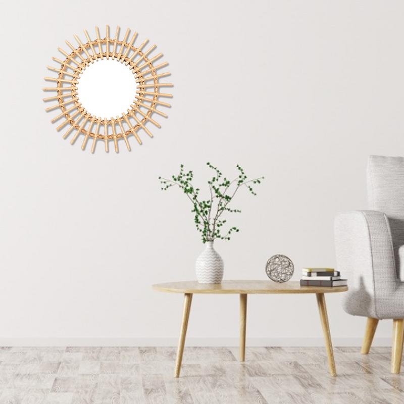 Gold Woven Decorative Mirror - Nordic Handmade Bamboo Wall Art