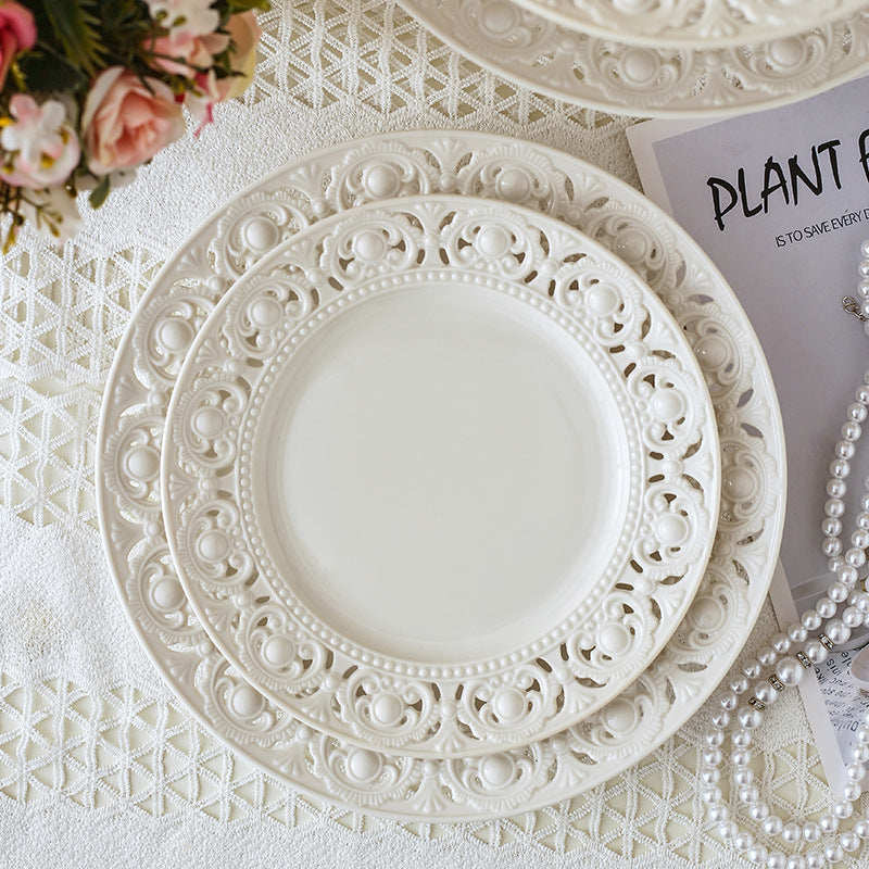 French Embossed Ceramic Plate for Breakfast & Salad