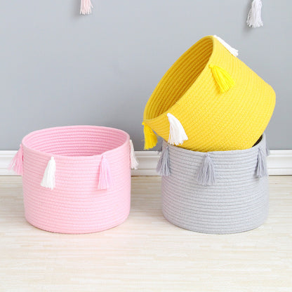 Handwoven Cotton Rope Storage Basket with Tassels