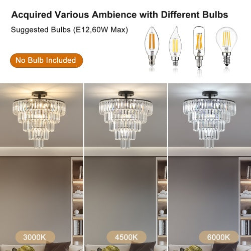 Large Black Crystal Chandelier – Contemporary Style for Living Room, Dining Room & Bedroom