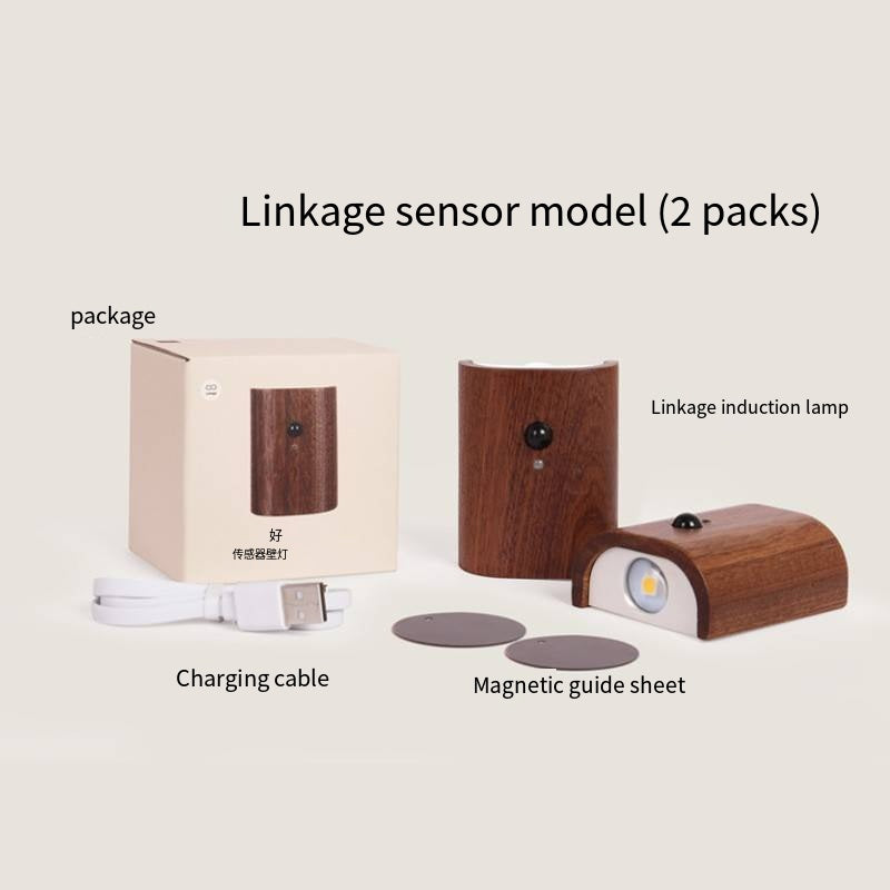 Solid Wood Grain Human Body Induction LED Wall Lamp