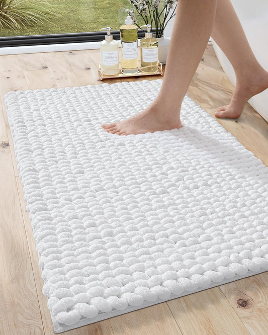DEXI Bathroom Rugs Chenille Super Absorbent Mats Non Slip Washable Rug Carpet Luxury Soft Thick Plush Bathmat for Tub Shower Floor Bath Accessories Decor 24x36 White