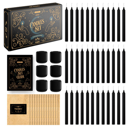 Wyspell - 36 Black Candles for Witchcraft | 5" Height & 1/2" Diameter | Candle Sticks for Witch Decor | 6 Spell Candle Holders | Shabbat Candles Bulk | Chime Candles | Wiccan Candles