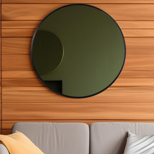 FRUMENSHIP Black Round Mirror 24 Inch Round Wall Mirror with Metal Frame Black Circle Mirror for Bathroom Vanity Bedroom Living Room Entrance